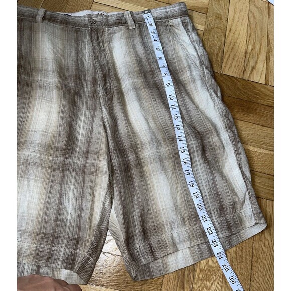 TOMMY BAHAMA Paradise Nation Tan Plaid Linen & Silk Blend Zip‎ Fly SHORTS sz 36 - Picture 3 of 9